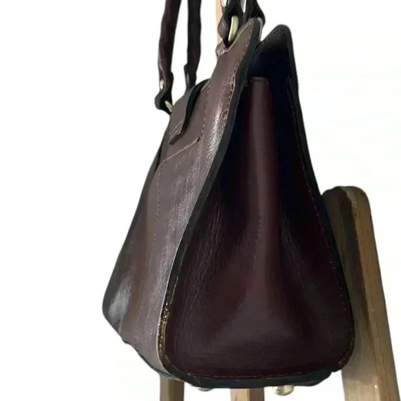 Patricia Nash Maroon Snap Button Leather Braided Strap Handbag Satchel - Picture 7 of 10